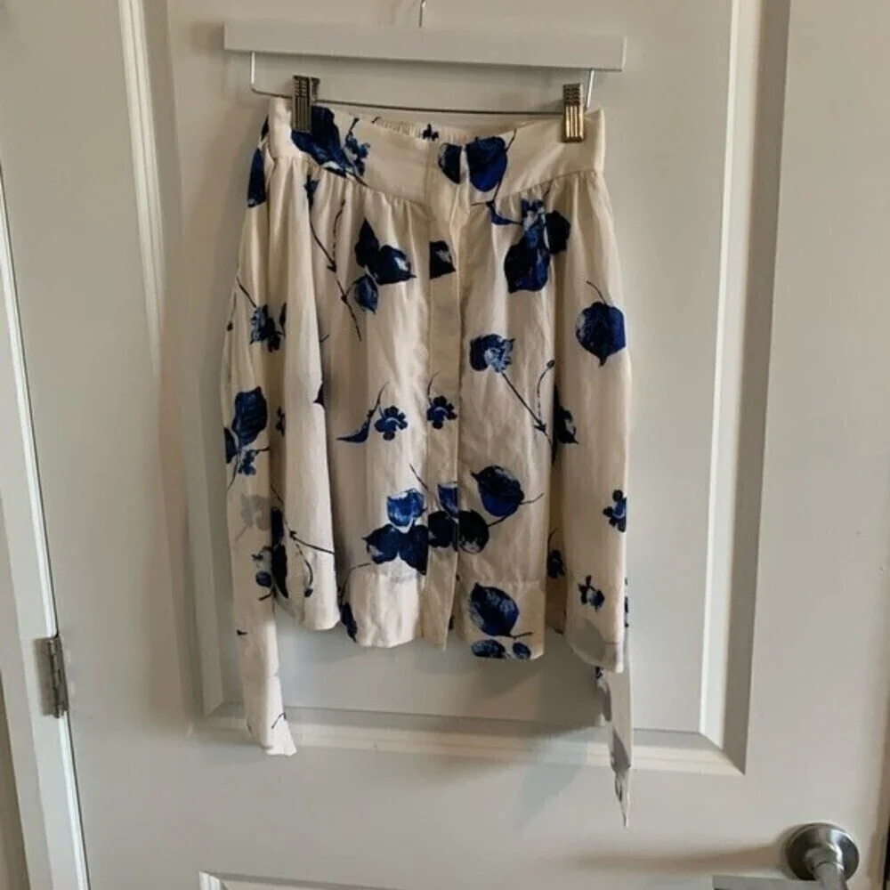 Club Monaco White Blue Tulip Tie Waist Skirt